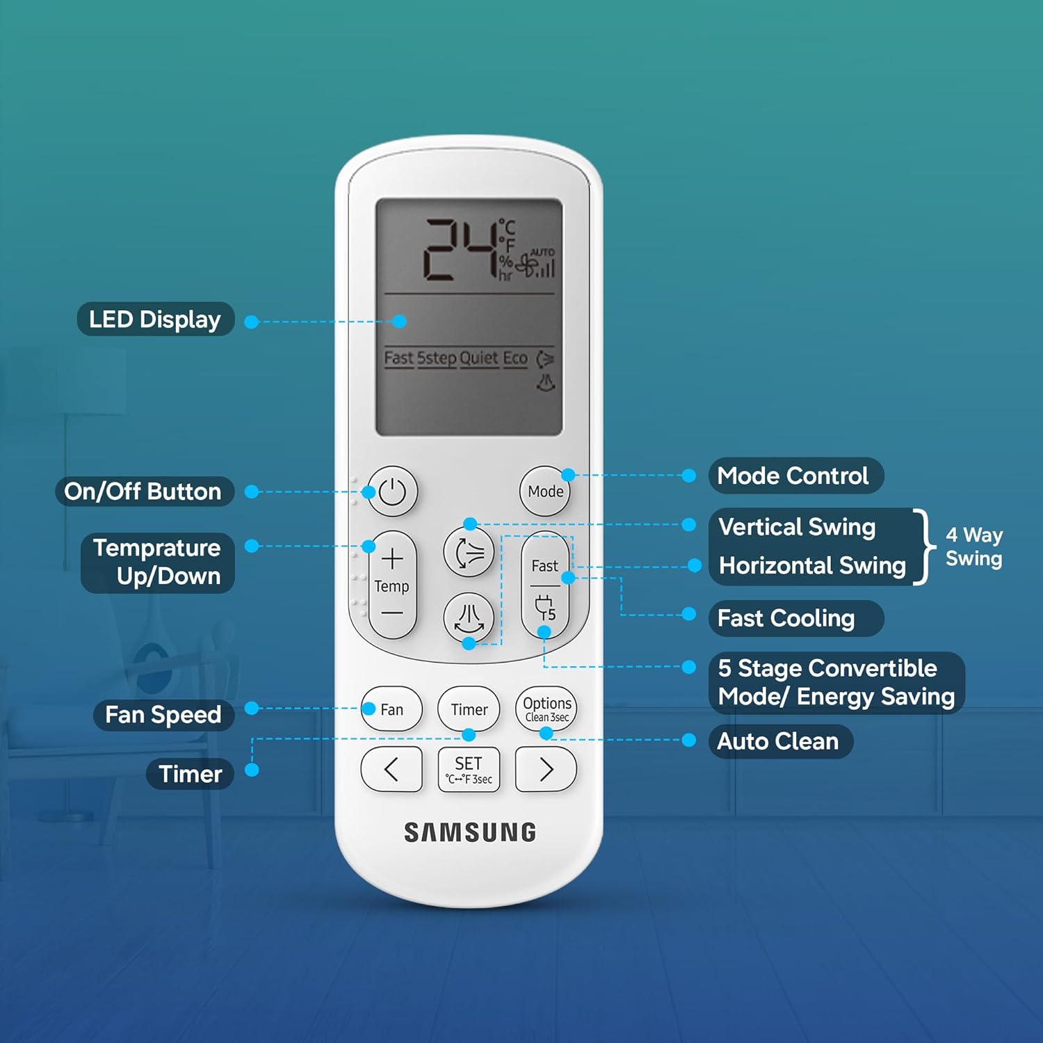Samsung 1.5 Ton 5 Star Bespoke AI Inverter Smart Split AC with WiFi, Voice Control, 4-Way Swing & Powerful Cooling – AR50H18D1NHNNA